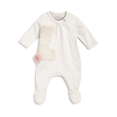 Girls Light Natural Embellished Front Opening Babysuit